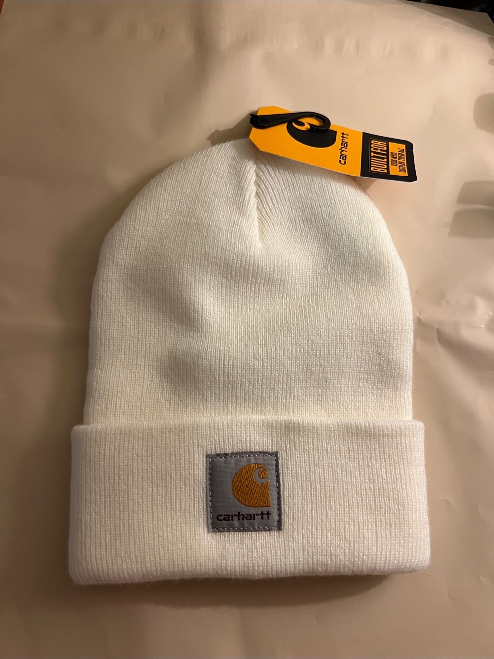 Carhartt Toddler’s White Knit Cuffed Beanie with Logo Patch